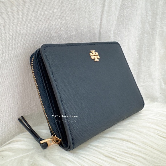 NWT Tory Burch Emerson Mini Wallet Saffiano Leather Tory Navy Blue 147606 - Picture 3 of 7